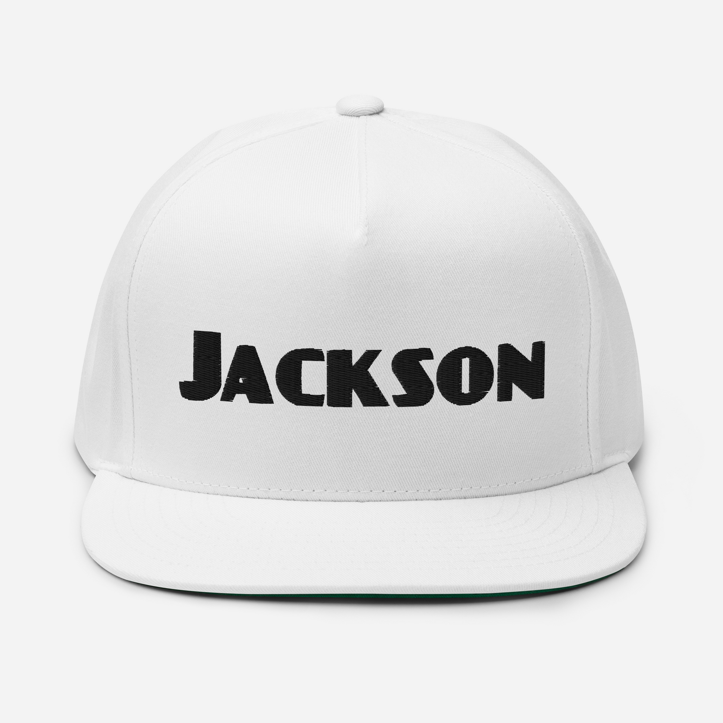 'Jackson' Flat Bill Snapback | White/Black Embroidery