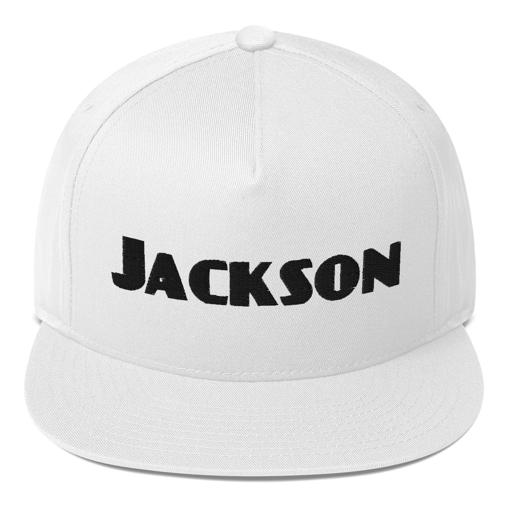 'Jackson' Flat Bill Snapback | White/Black Embroidery