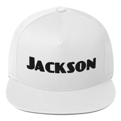 'Jackson' Flat Bill Snapback | White/Black Embroidery