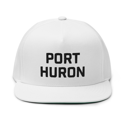 'Port Huron' Flat Bill Snapback | White/Black Embroidery