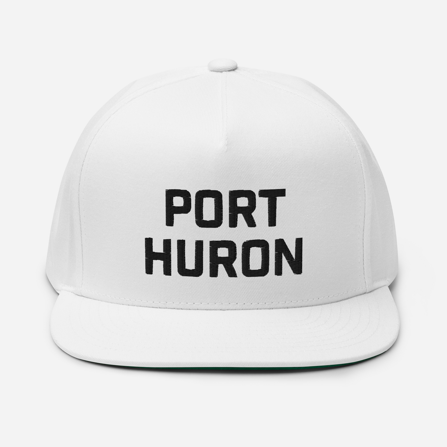 'Port Huron' Flat Bill Snapback | White/Black Embroidery