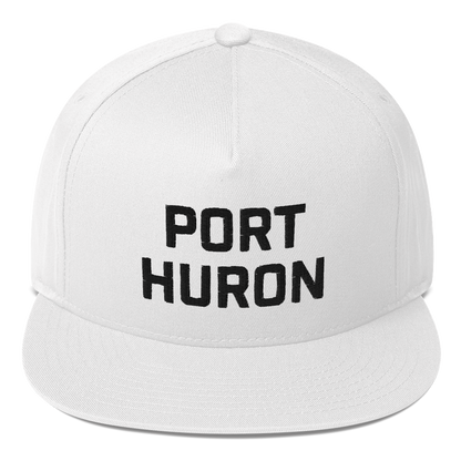 'Port Huron' Flat Bill Snapback | White/Black Embroidery