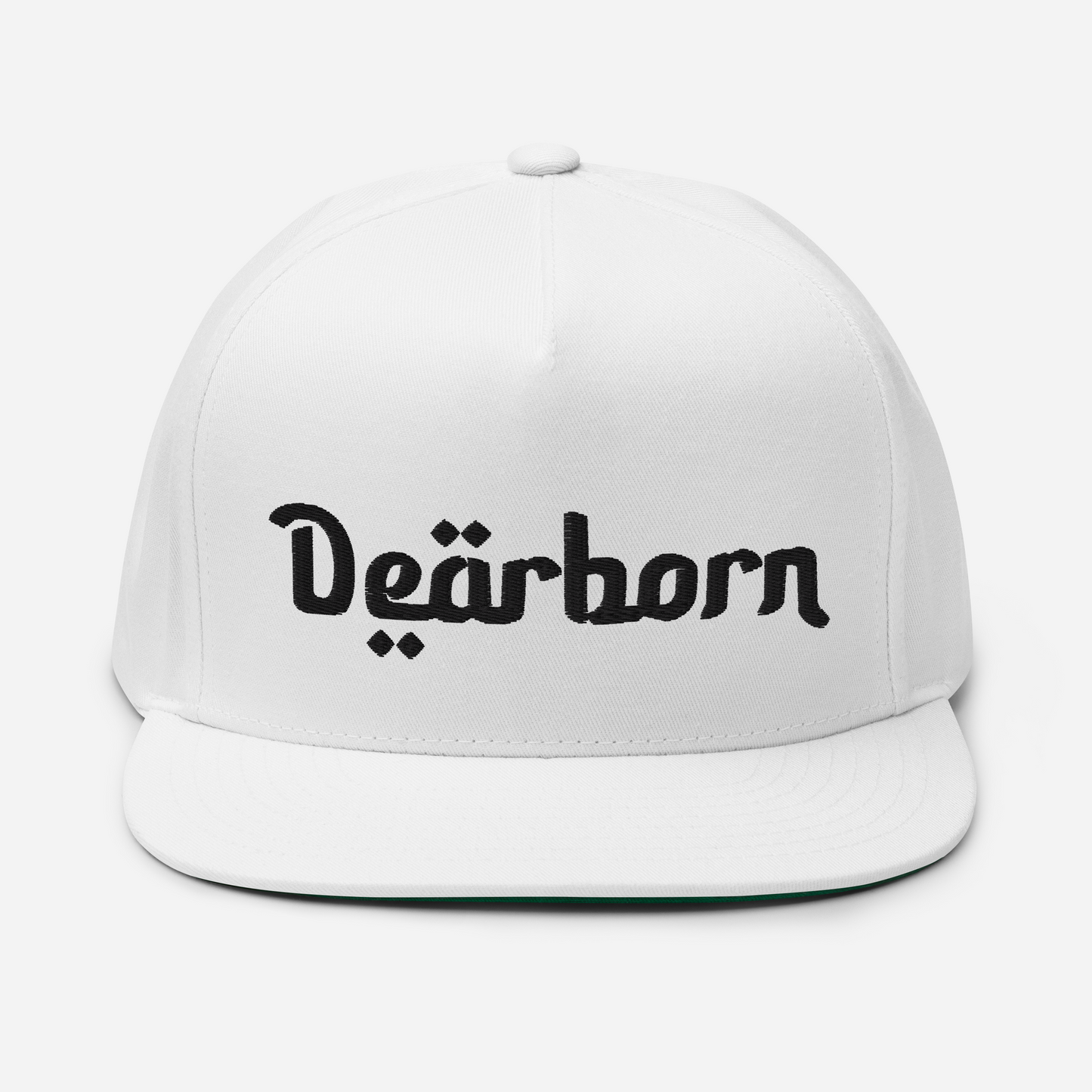 'Dearborn' Flat Bill Snapback | White/Black Embroidery