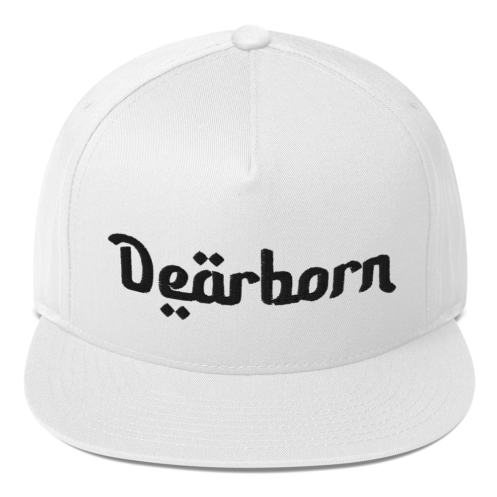 'Dearborn' Flat Bill Snapback | White/Black Embroidery