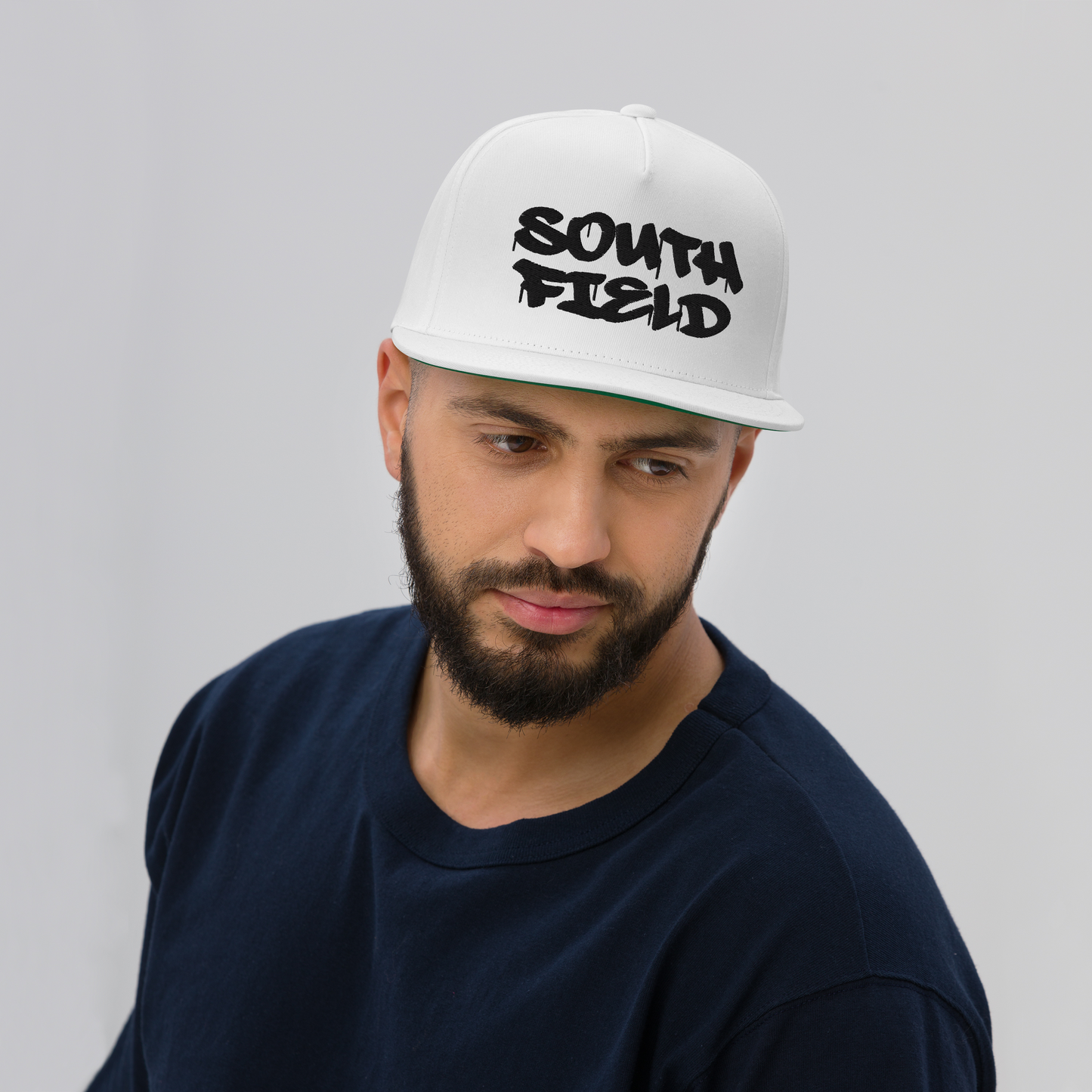 'Southfield' Flat Bill Snapback | White/Black Embroidery