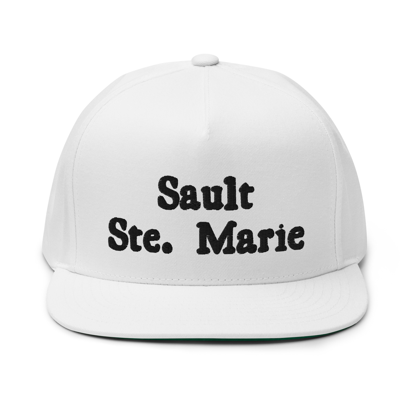 'Sault Ste. Marie' Flat Bill Snapback | White/Black Embroidery