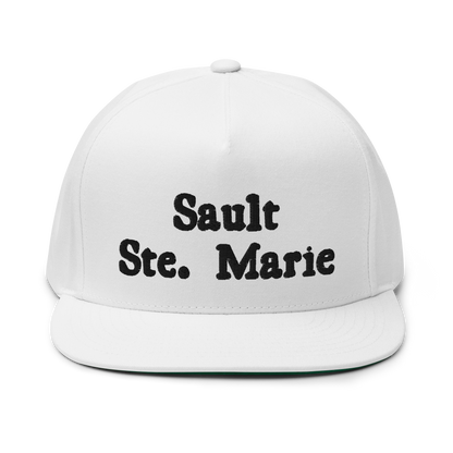 'Sault Ste. Marie' Flat Bill Snapback | White/Black Embroidery