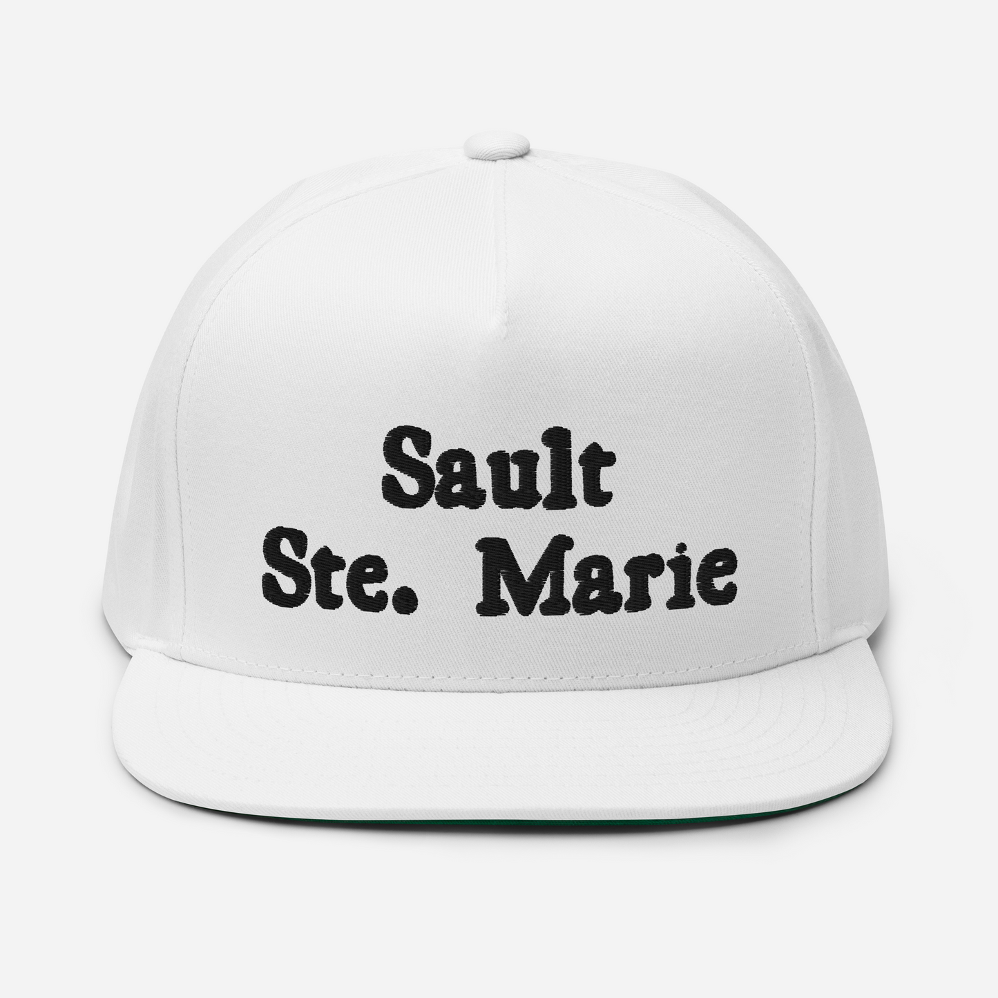 'Sault Ste. Marie' Flat Bill Snapback | White/Black Embroidery