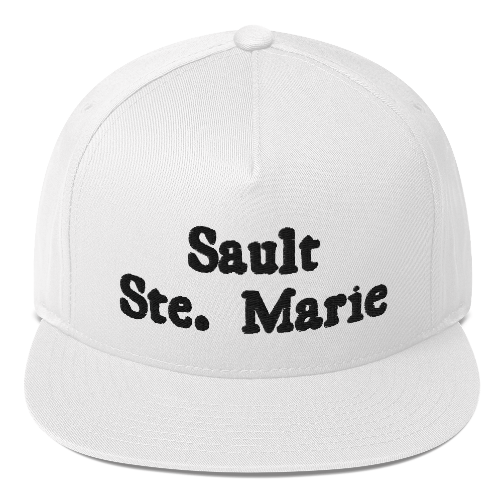 'Sault Ste. Marie' Flat Bill Snapback | White/Black Embroidery