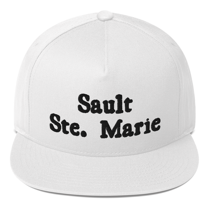 'Sault Ste. Marie' Flat Bill Snapback | White/Black Embroidery