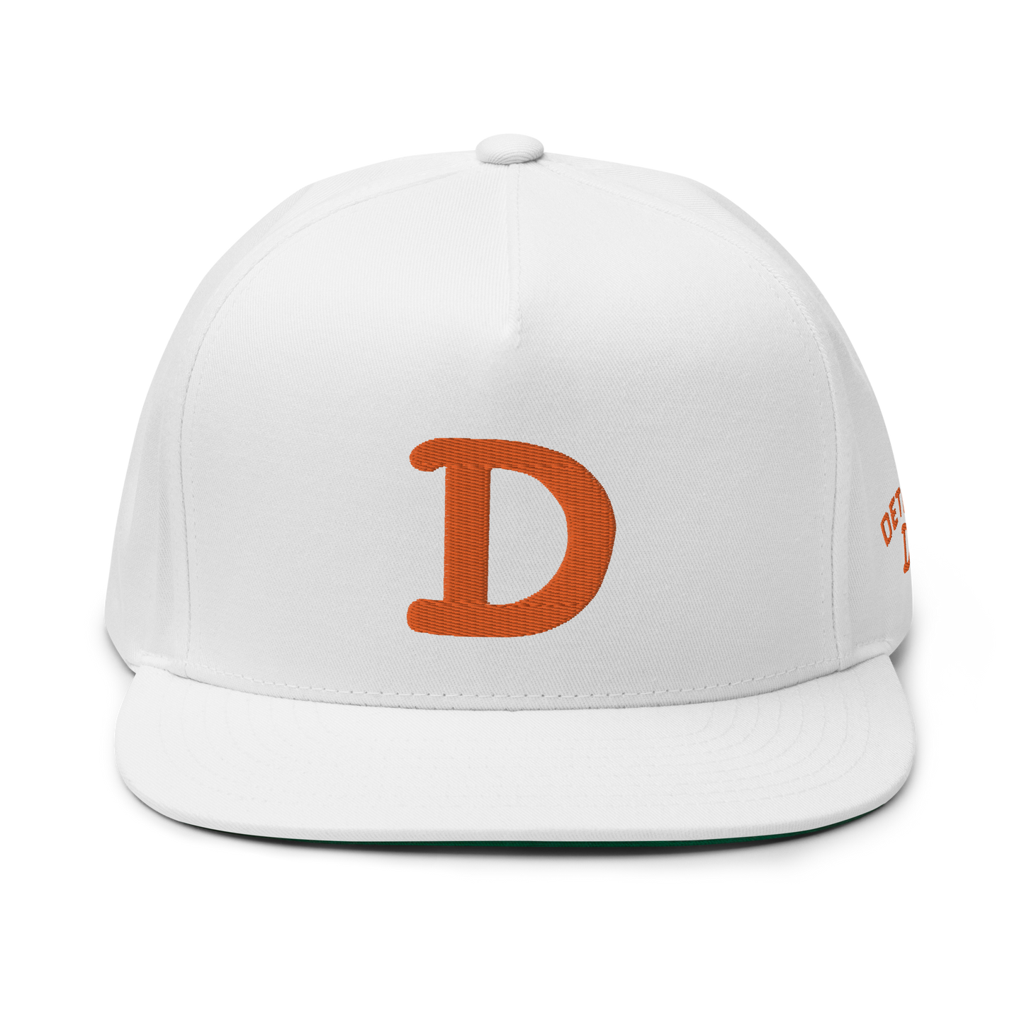 Detroit 'Old French D' Flat Bill Snapback (w/ Side Design) | Orange Embroidery