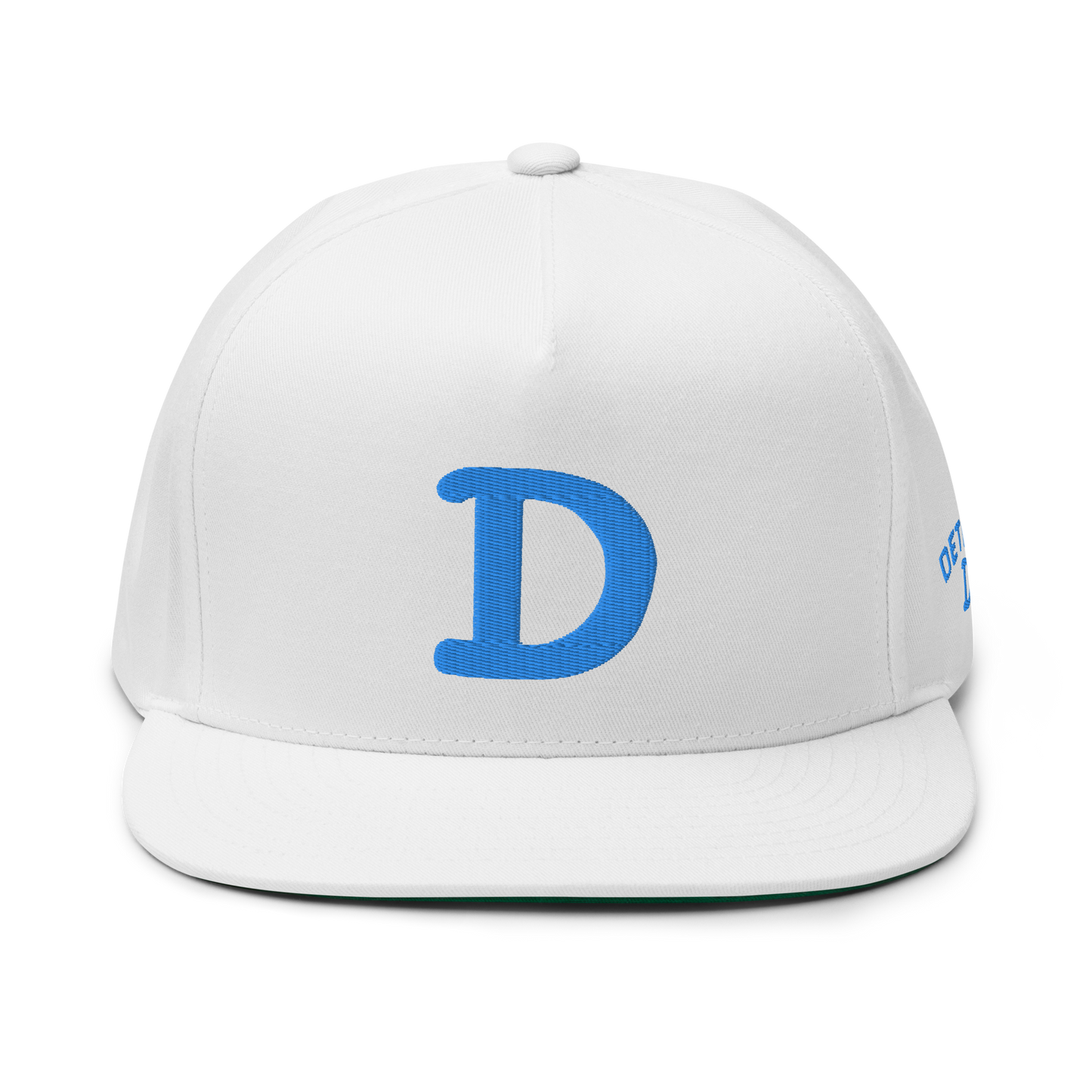 Detroit 'Old French D' Flat Bill Snapback (w/ Side Design) | Azure Embroidery