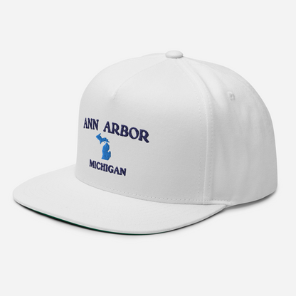 'Ann Arbor Michigan' Flat Bill Snapback Cap (w/ Michigan Outline)