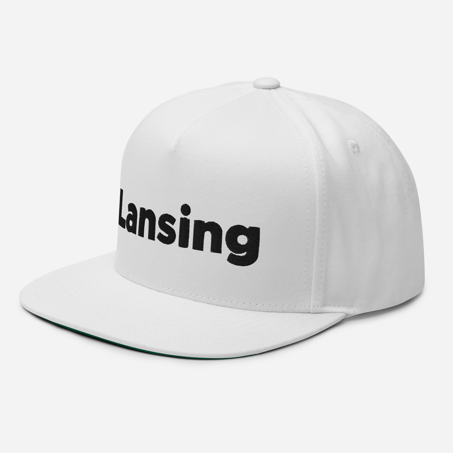 'Lansing' Flat Bill Snapback | White/Black Embroidery