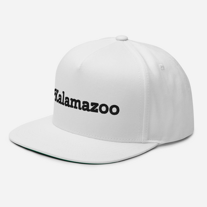 'Kalamazoo' Flat Bill Snapback | White/Black Embroidery