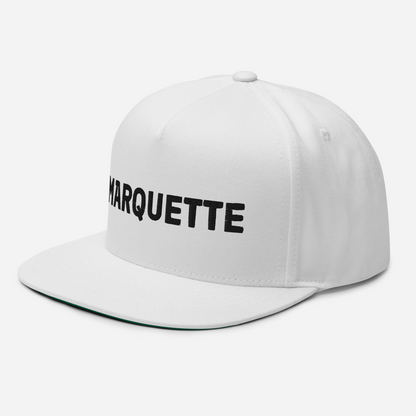 'Marquette' Flat Bill Snapback | White/Black Embroidery