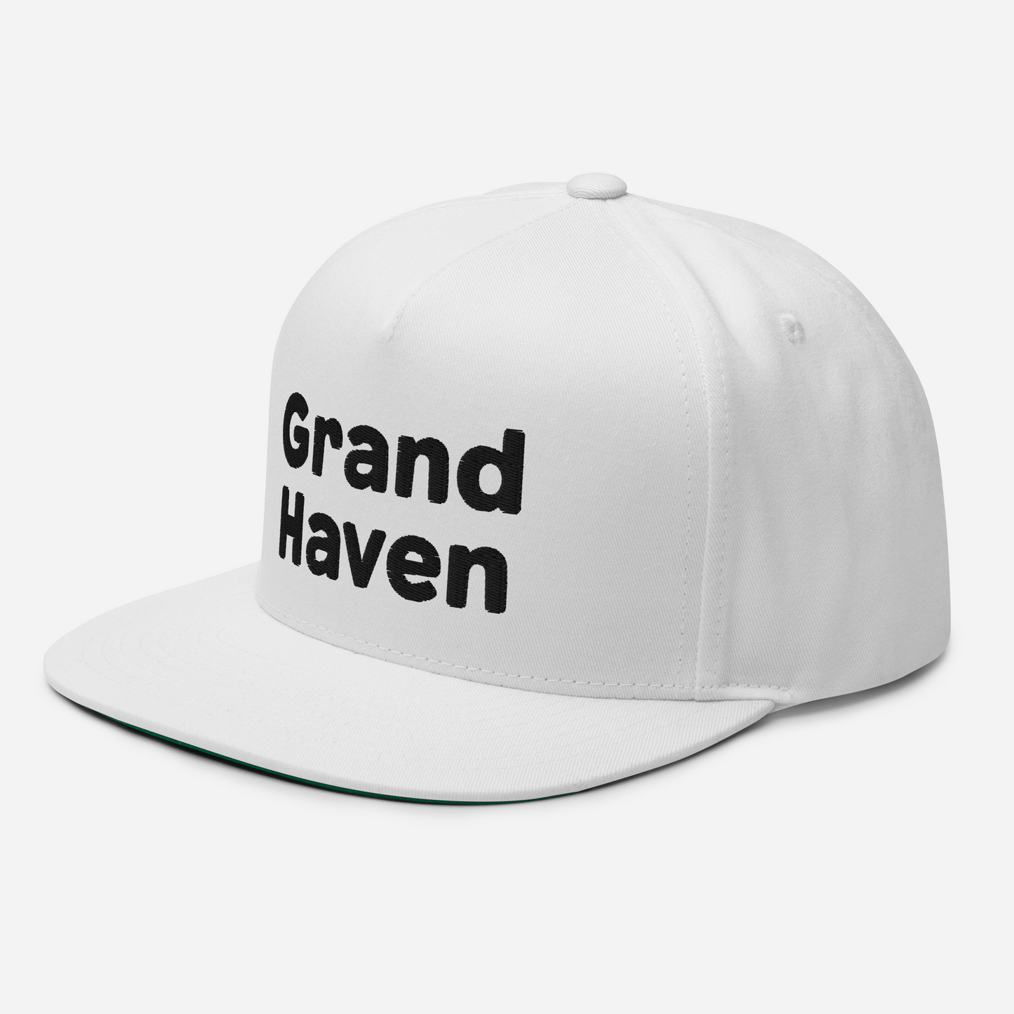 'Grand Haven' Flat Bill Snapback | White/Black Embroidery