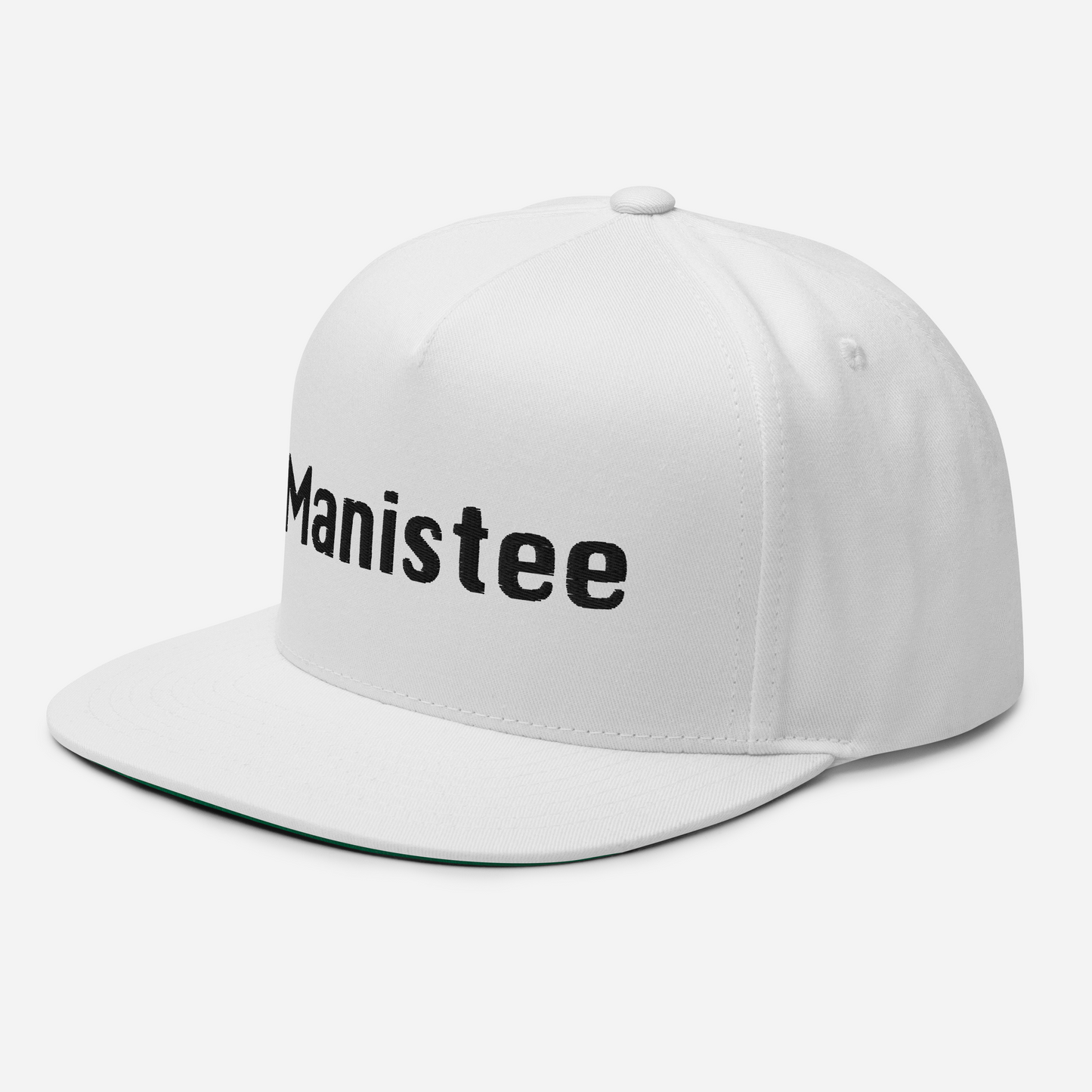 'Manistee' Flat Bill Snapback | White/Black Embroidery