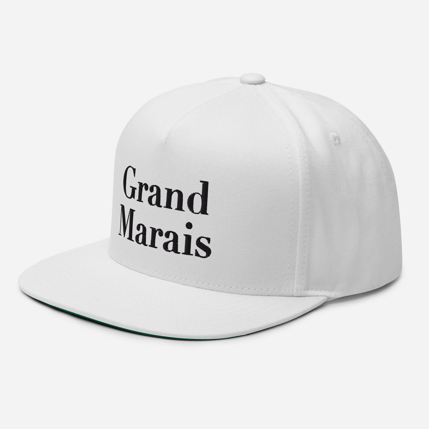 'Grand Marais' Flat Bill Snapback | White/Black Embroidery