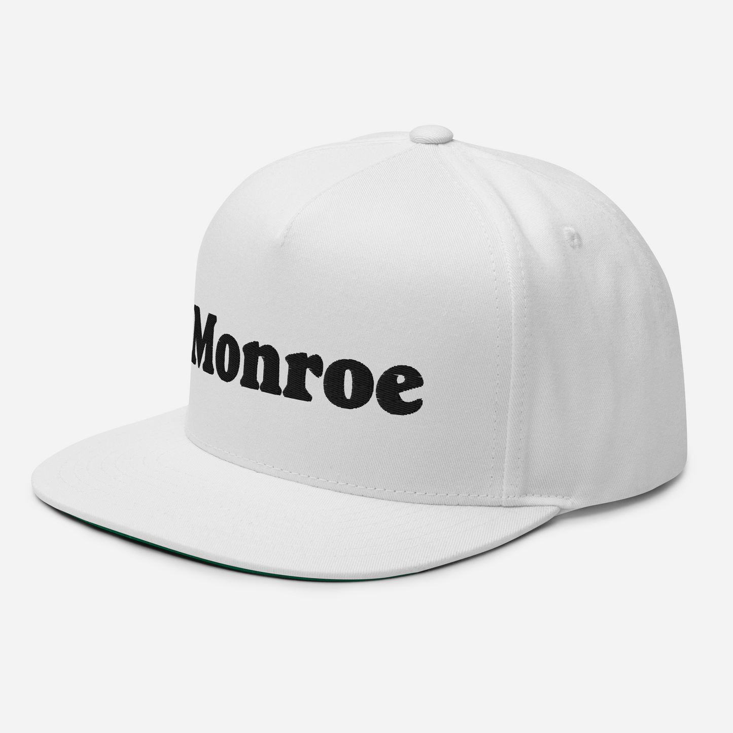 'Monroe' Flat Bill Snapback | White/Black Embroidery