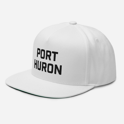 'Port Huron' Flat Bill Snapback | White/Black Embroidery