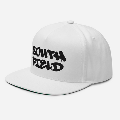 'Southfield' Flat Bill Snapback | White/Black Embroidery