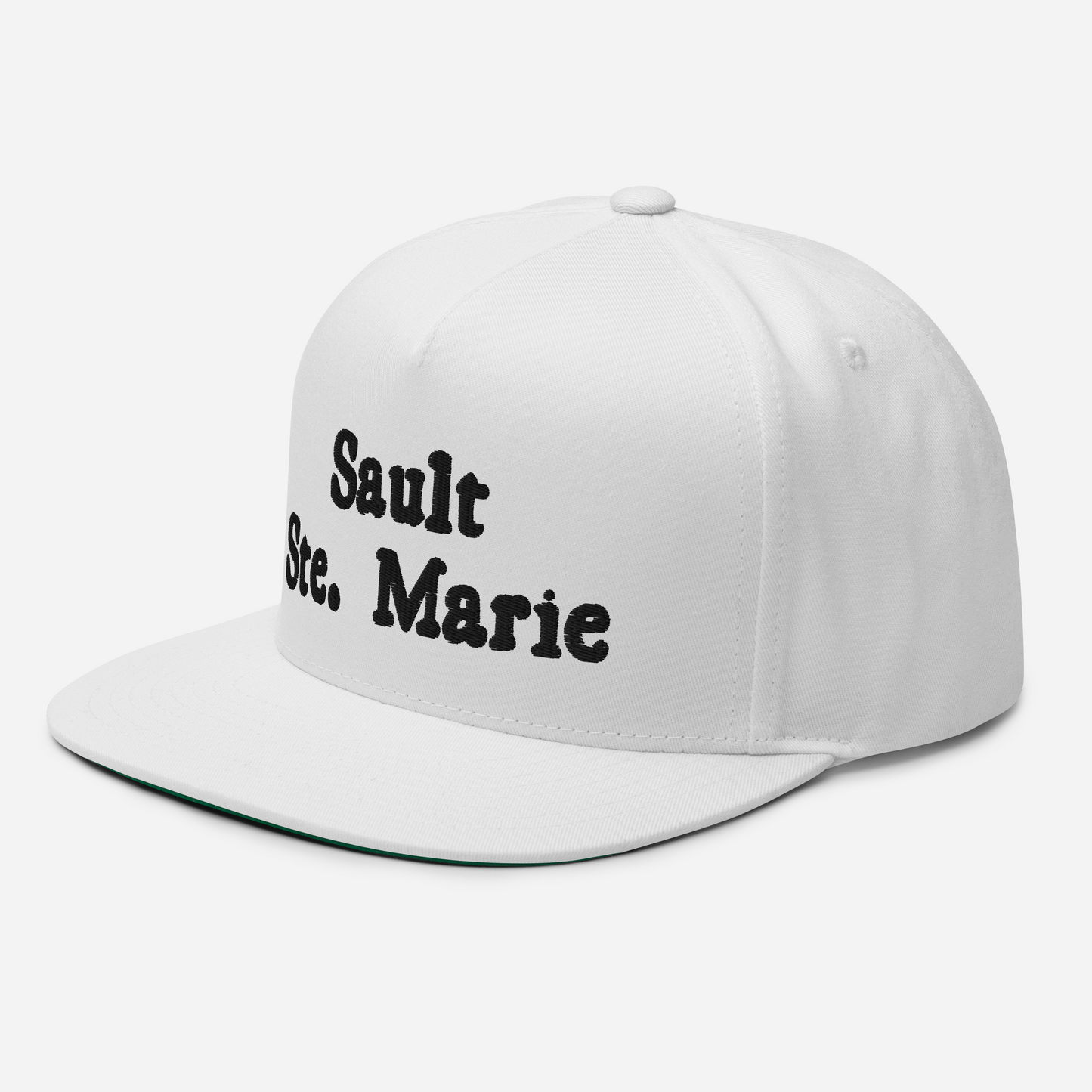 'Sault Ste. Marie' Flat Bill Snapback | White/Black Embroidery