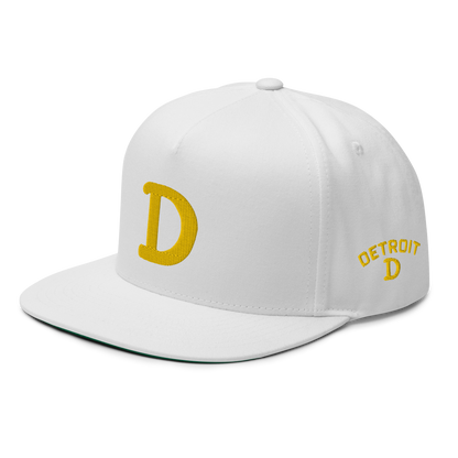 Detroit 'Old French D' Flat Bill Snapback (w/ Side Design) | Gold Embroidery