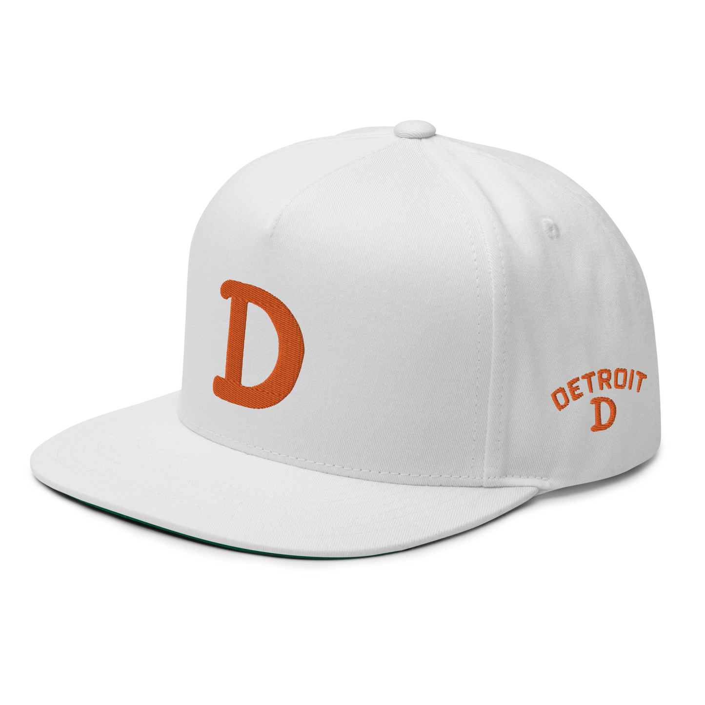 Detroit 'Old French D' Flat Bill Snapback (w/ Side Design) | Orange Embroidery