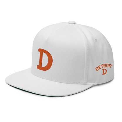 Detroit 'Old French D' Flat Bill Snapback (w/ Side Design) | Orange Embroidery