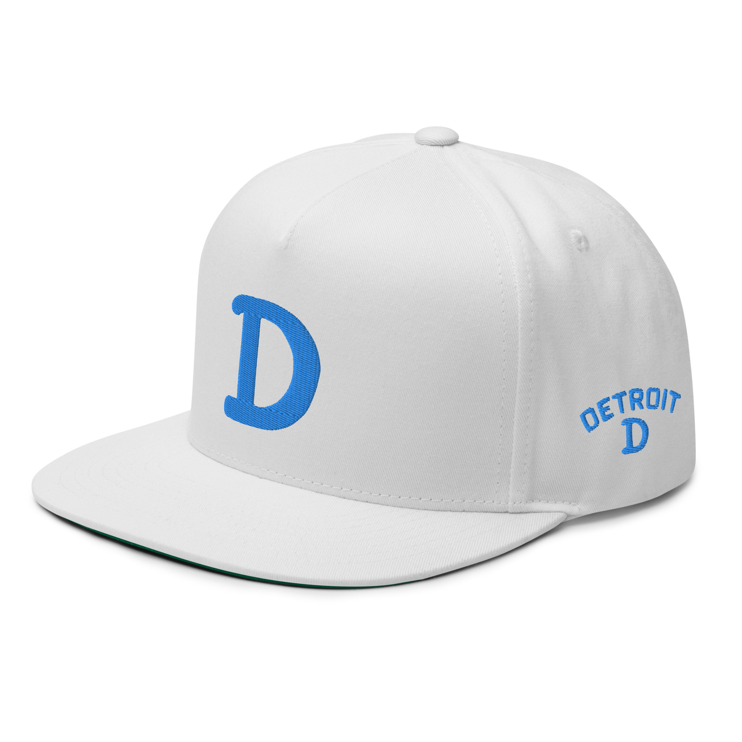 Detroit 'Old French D' Flat Bill Snapback (w/ Side Design) | Azure Embroidery