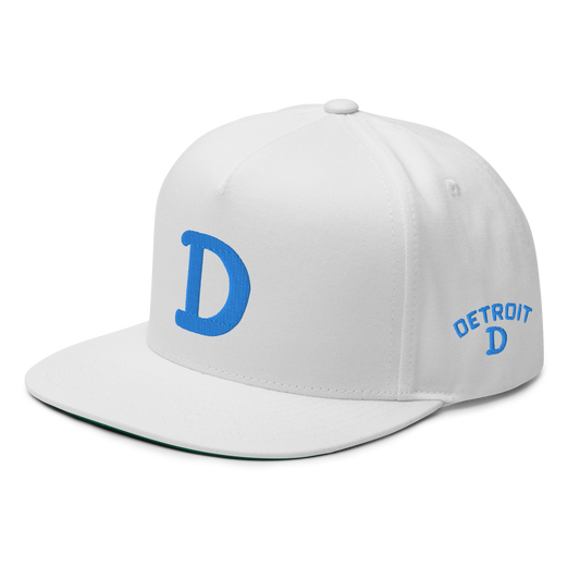 Detroit 'Old French D' Flat Bill Snapback (w/ Side Design) | Azure Embroidery