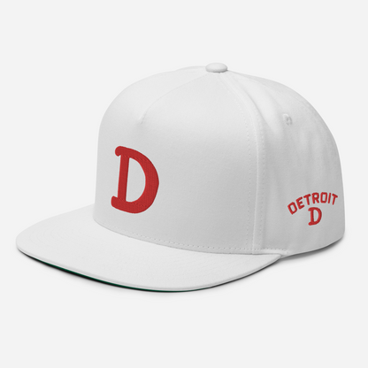 Detroit 'Old French D' Flat Bill Snapback (w/ Side Design) | Red Embroidery