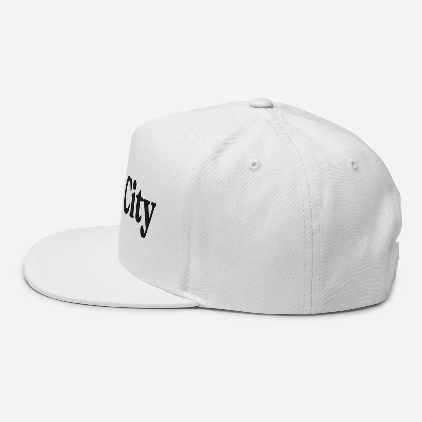 'Bay City' Flat Bill Snapback | Black/White Embroidery