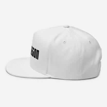 'Muskegon' Flat Bill Snapback | White/Black Embroidery