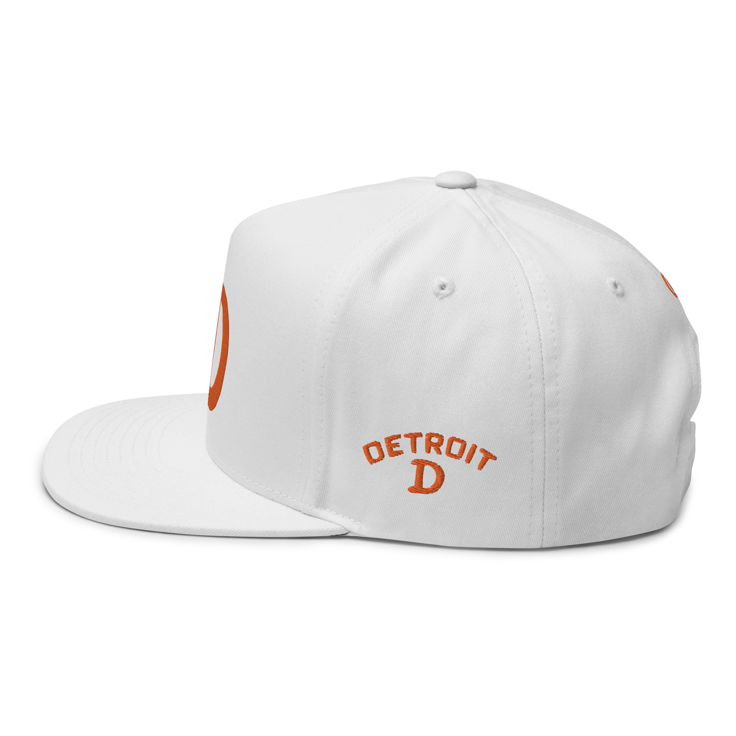 Detroit 'Old French D' Flat Bill Snapback (w/ Side Design) | Orange Embroidery