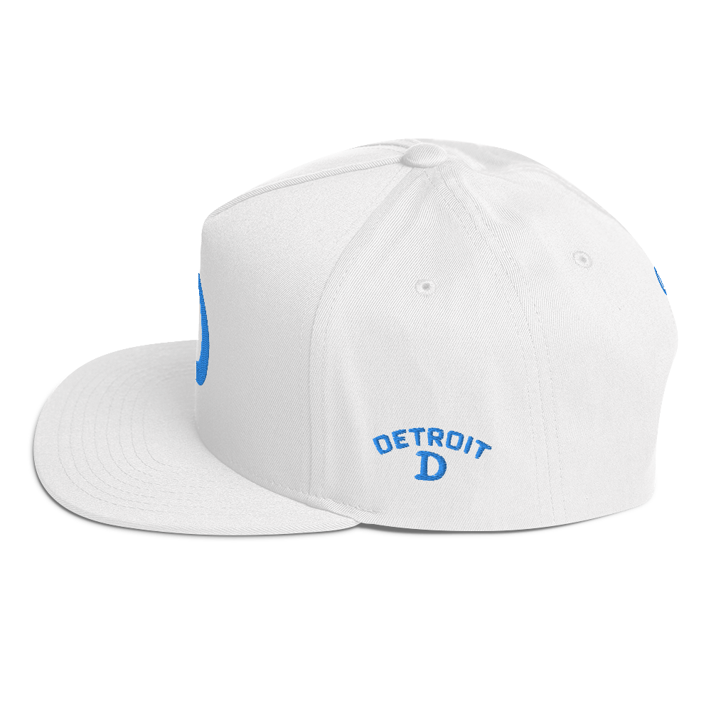 Detroit 'Old French D' Flat Bill Snapback (w/ Side Design) | Azure Embroidery