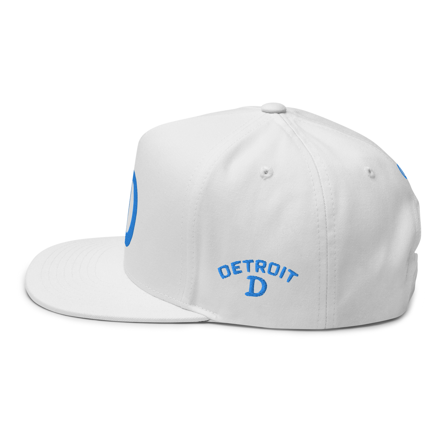 Detroit 'Old French D' Flat Bill Snapback (w/ Side Design) | Azure Embroidery