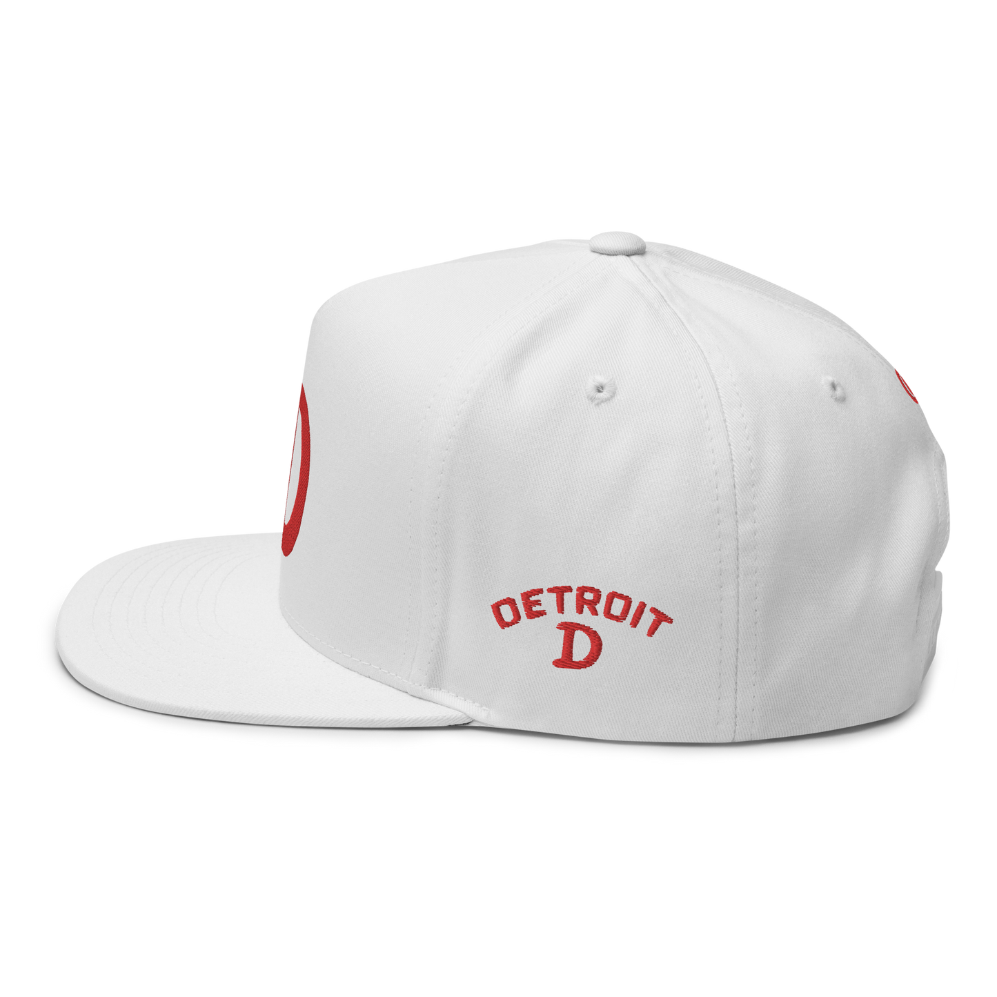 Detroit 'Old French D' Flat Bill Snapback (w/ Side Design) | Red Embroidery