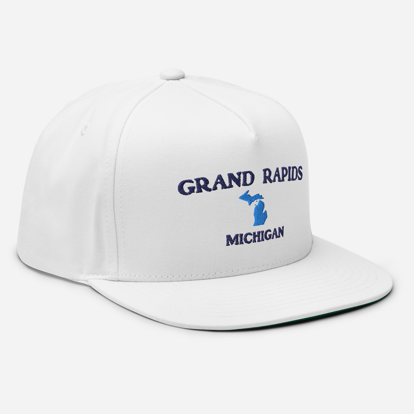 'Grand Rapids Michigan' Flat Bill Snapback Cap (w/ Michigan Outline)