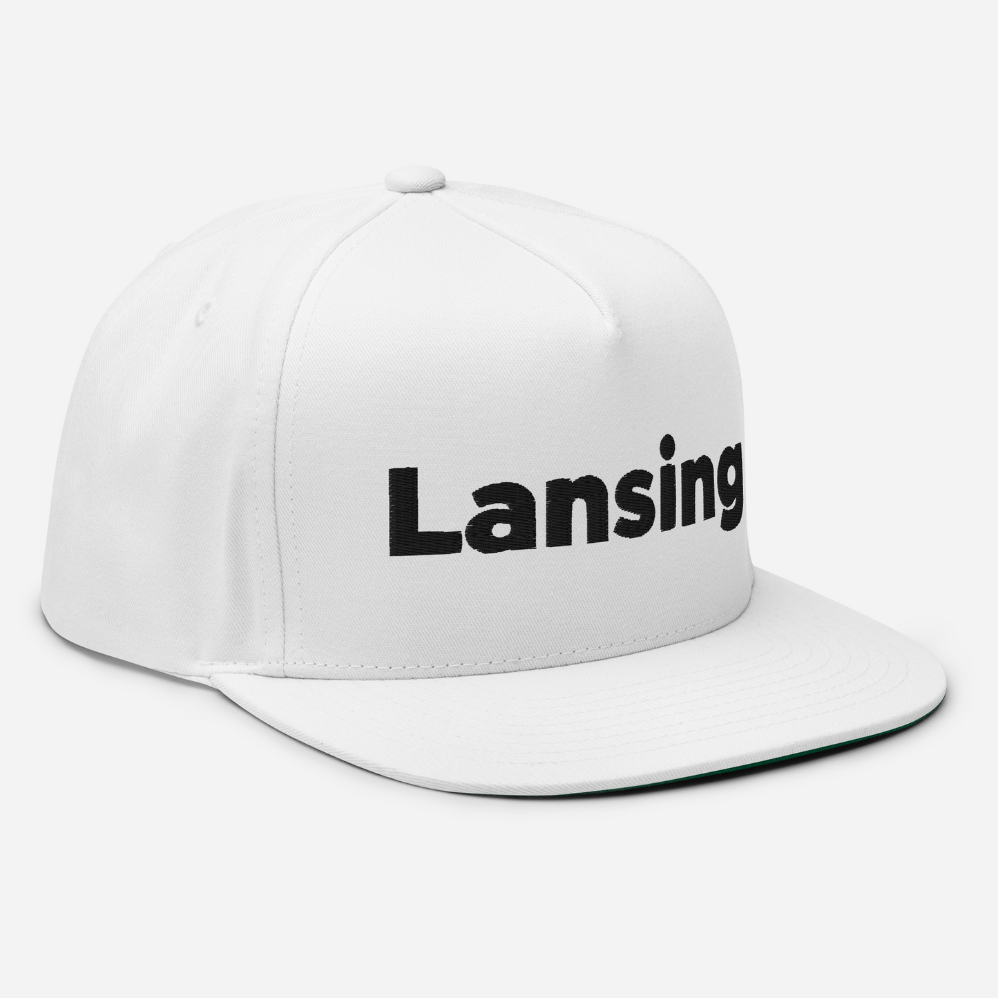 'Lansing' Flat Bill Snapback | White/Black Embroidery