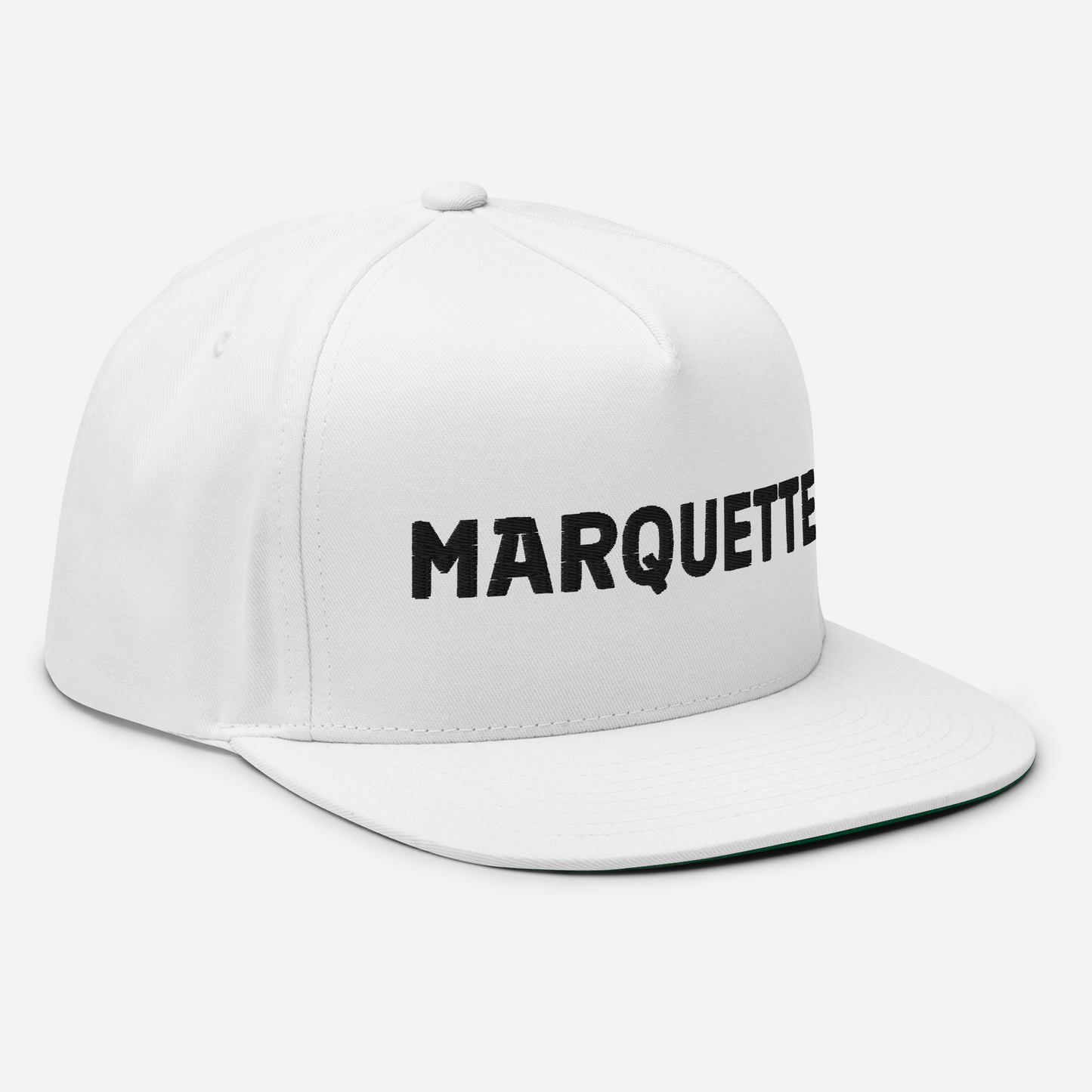 'Marquette' Flat Bill Snapback | White/Black Embroidery