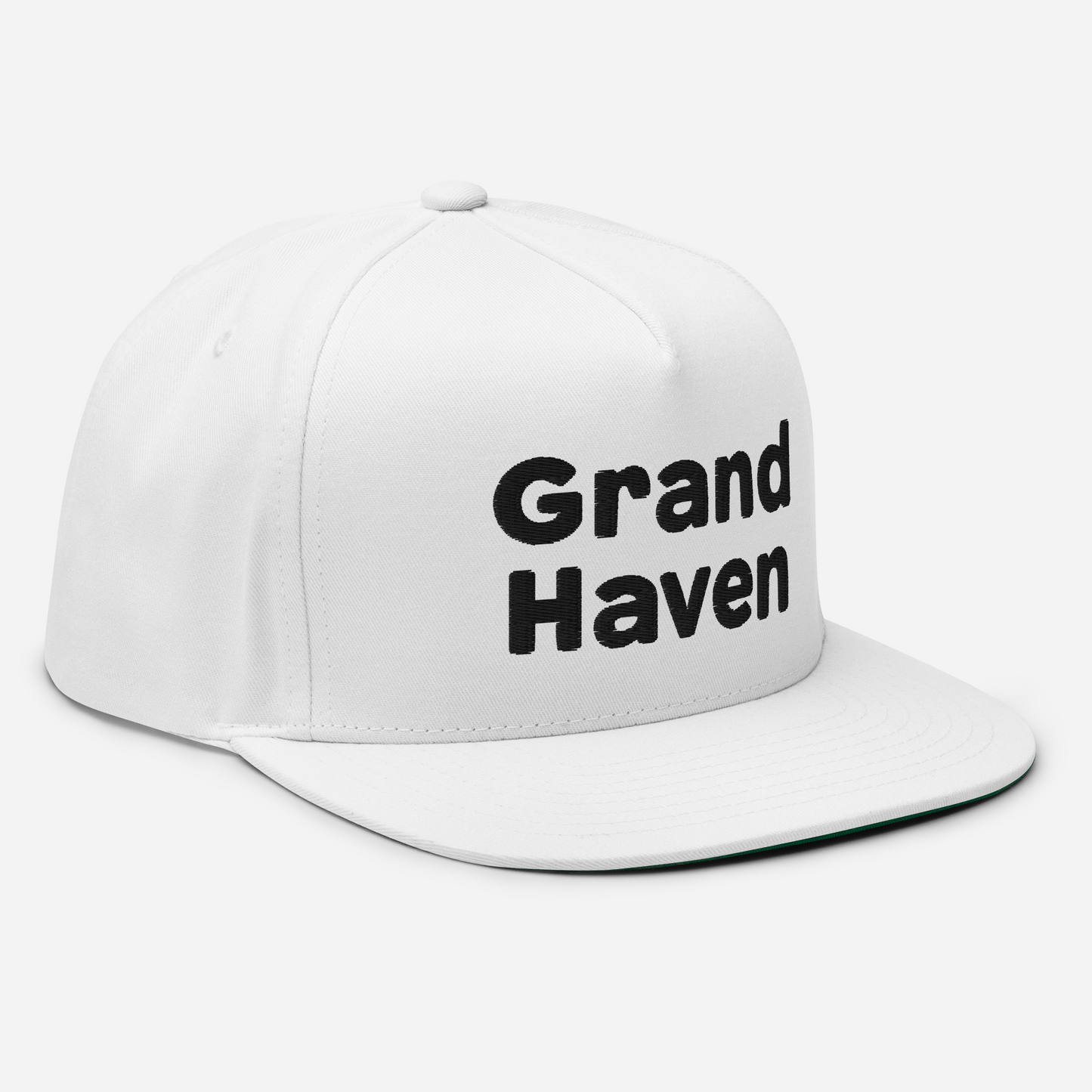 'Grand Haven' Flat Bill Snapback | White/Black Embroidery