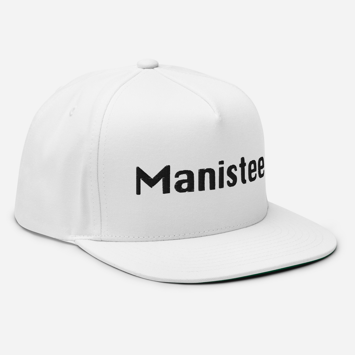 'Manistee' Flat Bill Snapback | White/Black Embroidery