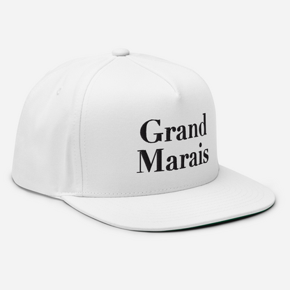 'Grand Marais' Flat Bill Snapback | White/Black Embroidery