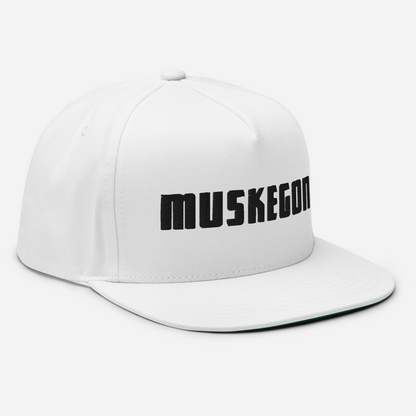 'Muskegon' Flat Bill Snapback | White/Black Embroidery