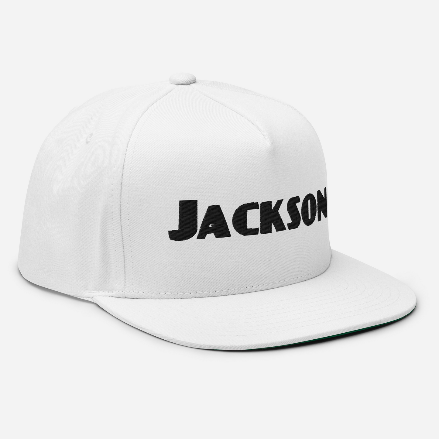 'Jackson' Flat Bill Snapback | White/Black Embroidery