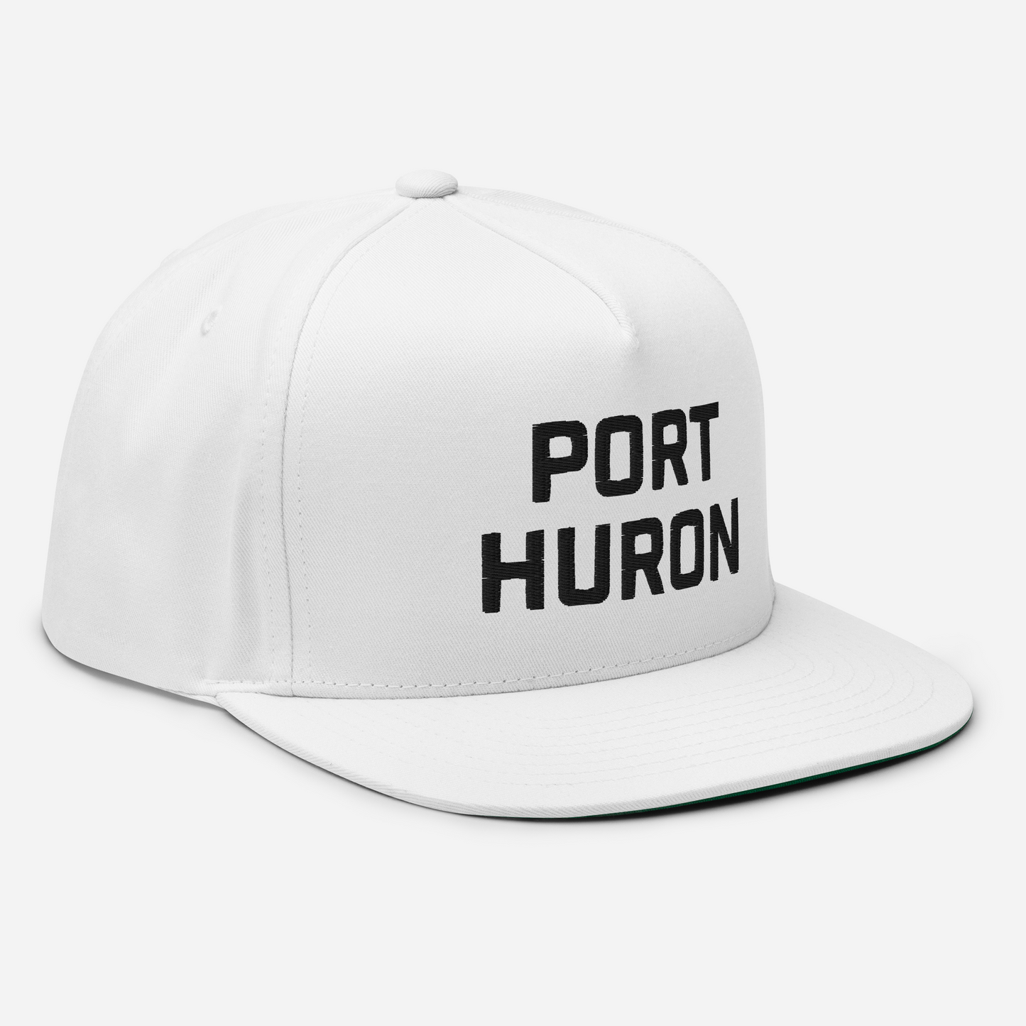 'Port Huron' Flat Bill Snapback | White/Black Embroidery