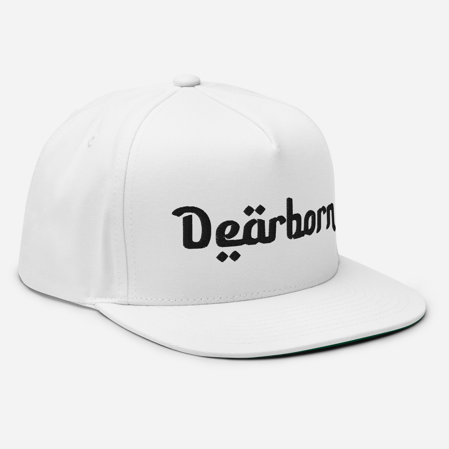 'Dearborn' Flat Bill Snapback | White/Black Embroidery