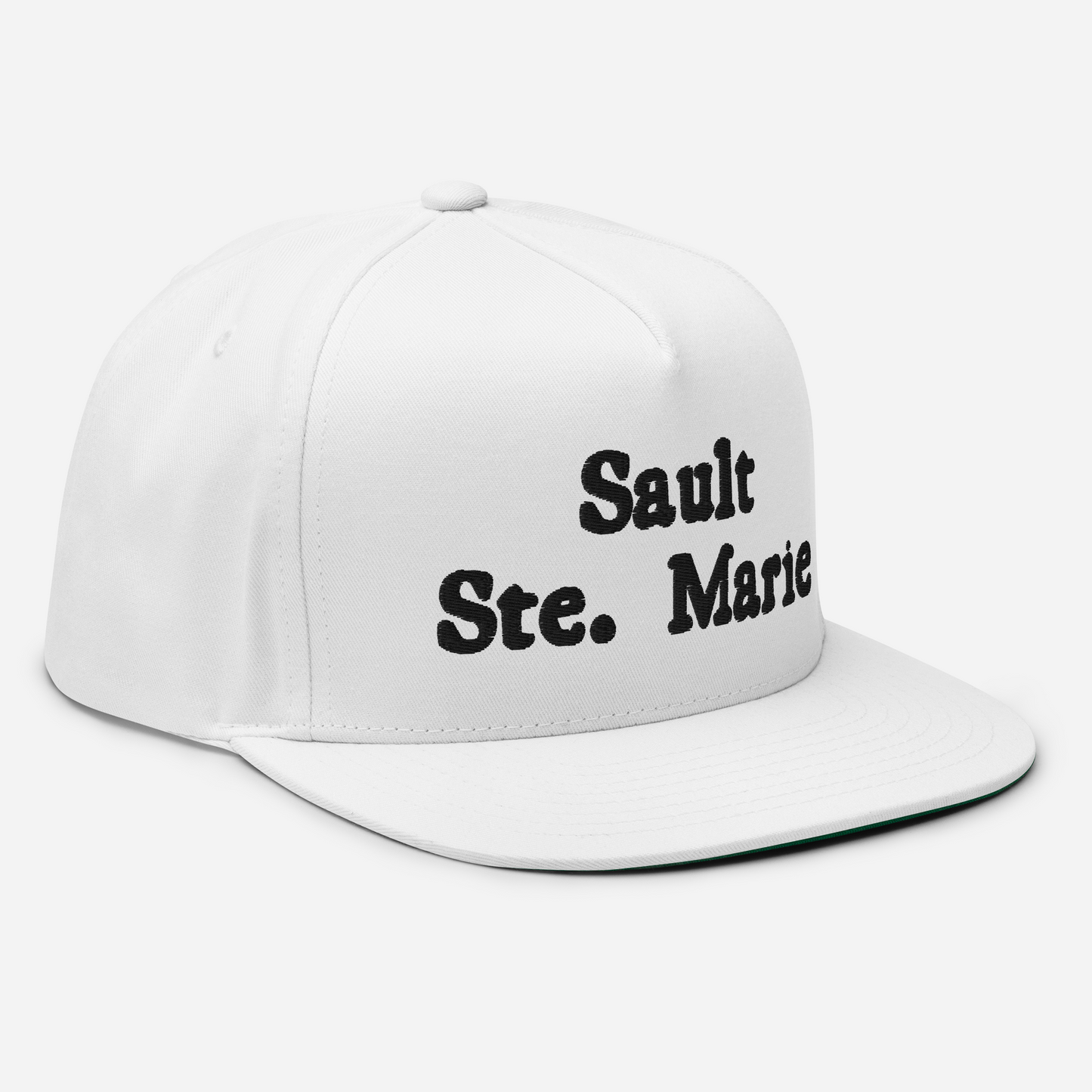 'Sault Ste. Marie' Flat Bill Snapback | White/Black Embroidery